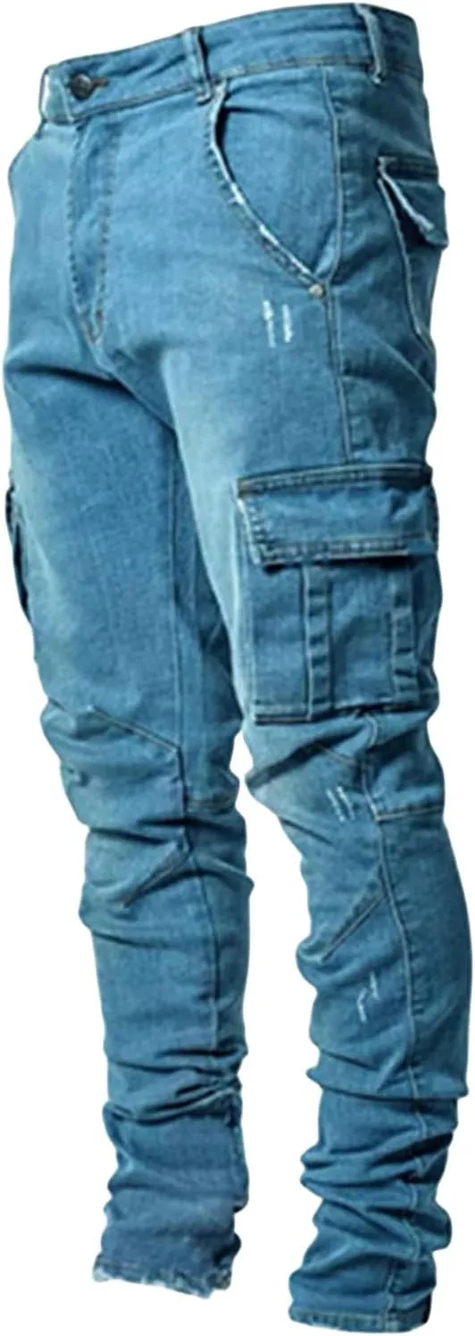 Men's Slim Fit Stretch Jeans Distressed Straight Leg Skinny Jeans for Men Casual Stylish Hiphop Denim Pants Cargo Pants