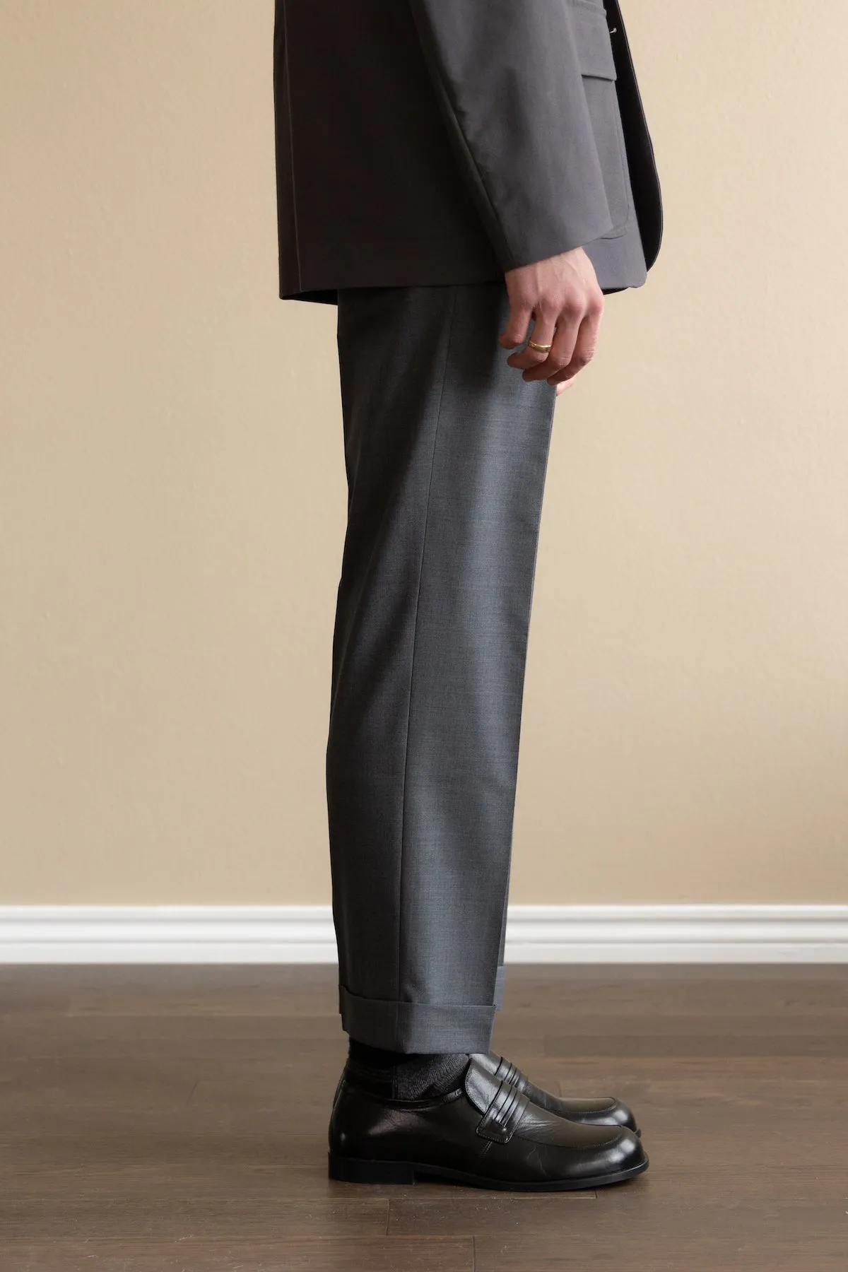 Merino Tropical Wool Piped Stem Trousers - Gray