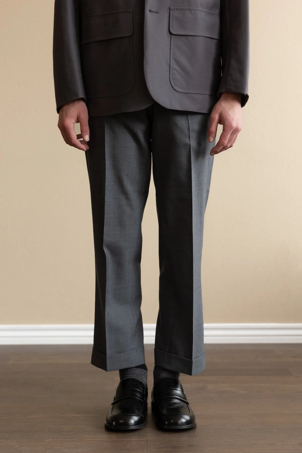Merino Tropical Wool Piped Stem Trousers - Gray