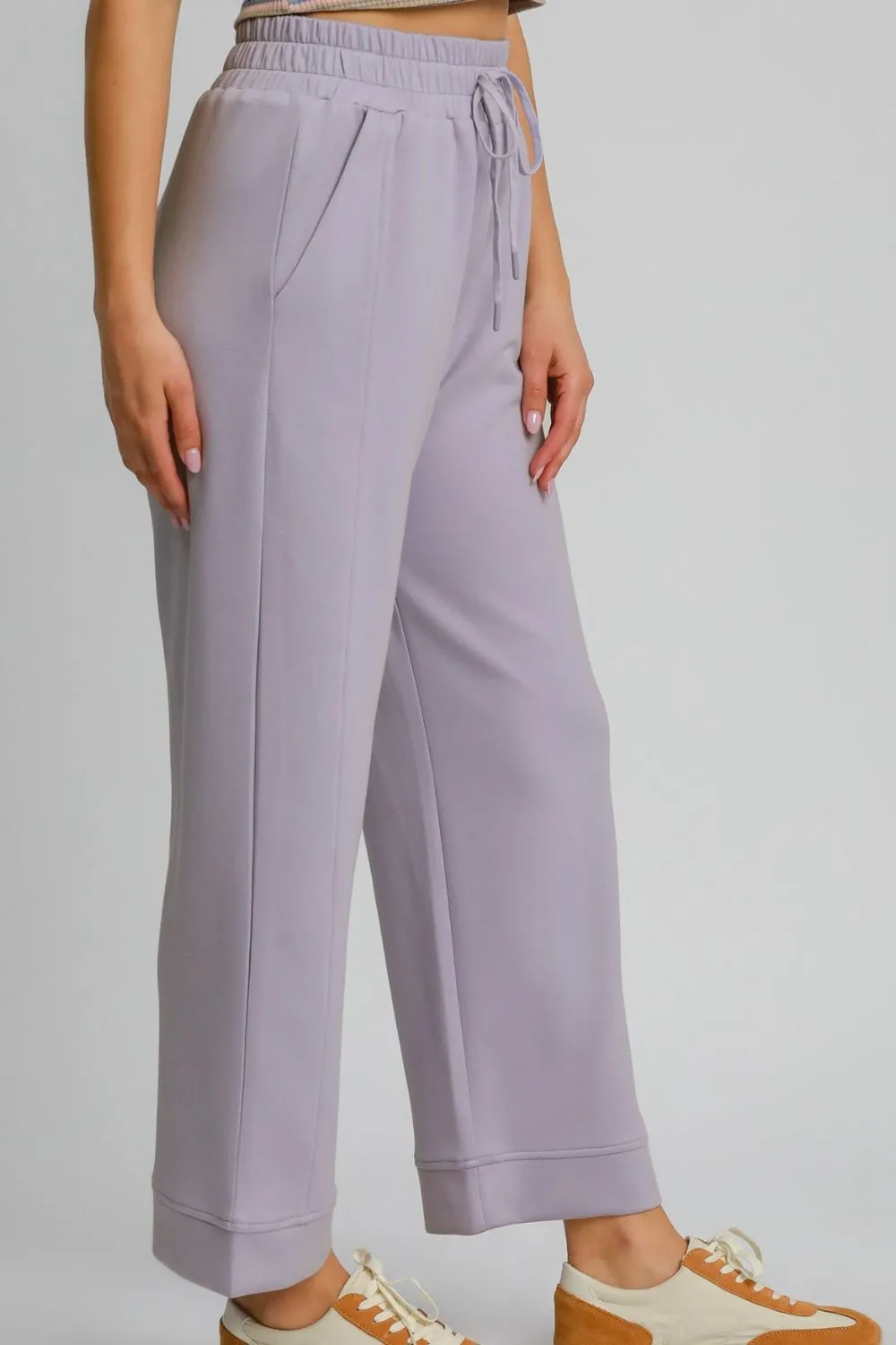 MQTIME  -  Umgee Drawstring Elastic Waist Wide Leg Pants