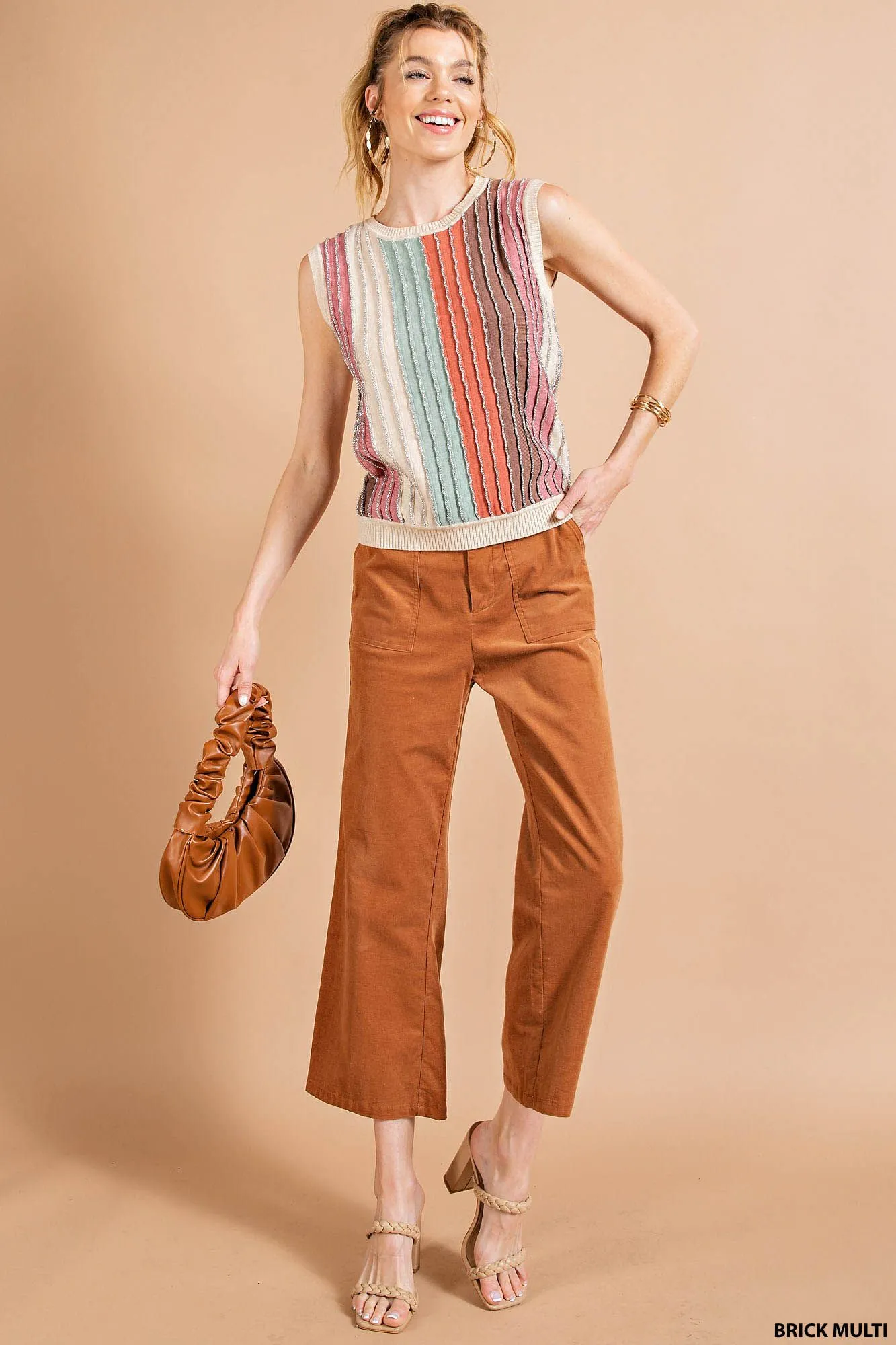 MULIT COLOR SHIMMER STRIPED SWEATER TEE