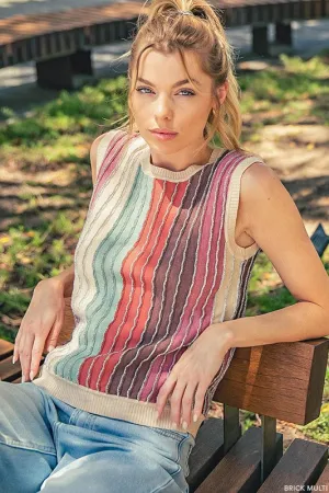 MULIT COLOR SHIMMER STRIPED SWEATER TEE