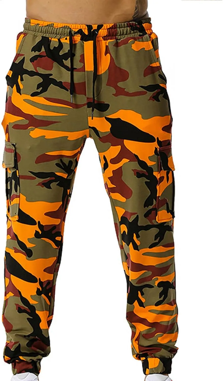 Muscularfit Athletic Pants for Men 2024 Trendy Stretch Waist Camo Pant Causal Drawstring Multi Pockets Camouflage Sweatpants