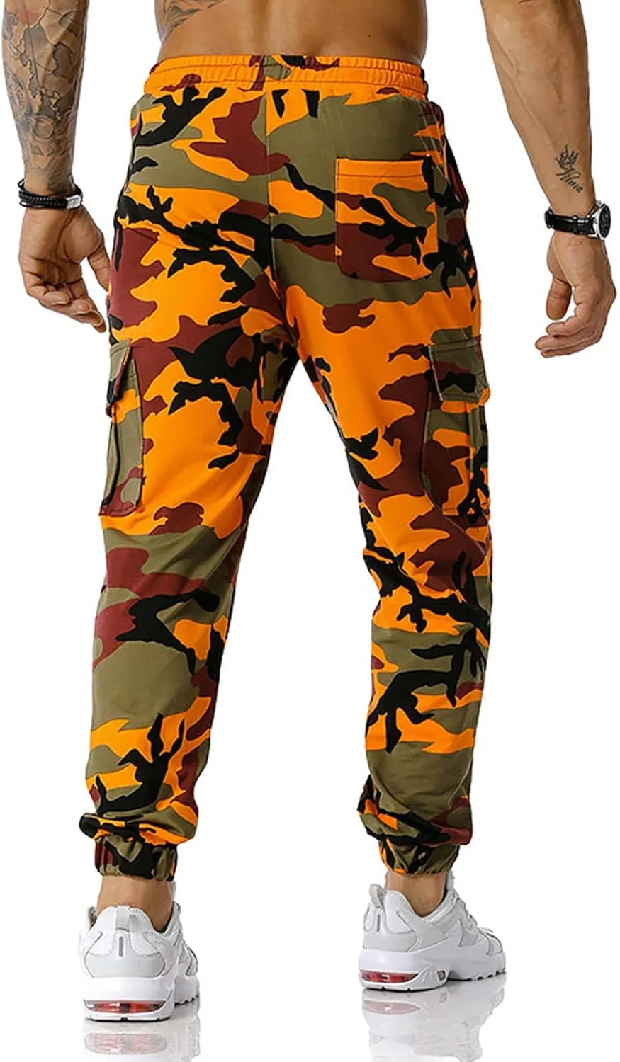 Muscularfit Athletic Pants for Men 2024 Trendy Stretch Waist Camo Pant Causal Drawstring Multi Pockets Camouflage Sweatpants
