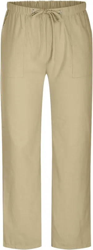 Muscularfit Mens Linen Pants Casual Elastic Waist Solid Straight Legs Big and Tall Drawstring Trousers Loose Fit Work Pant