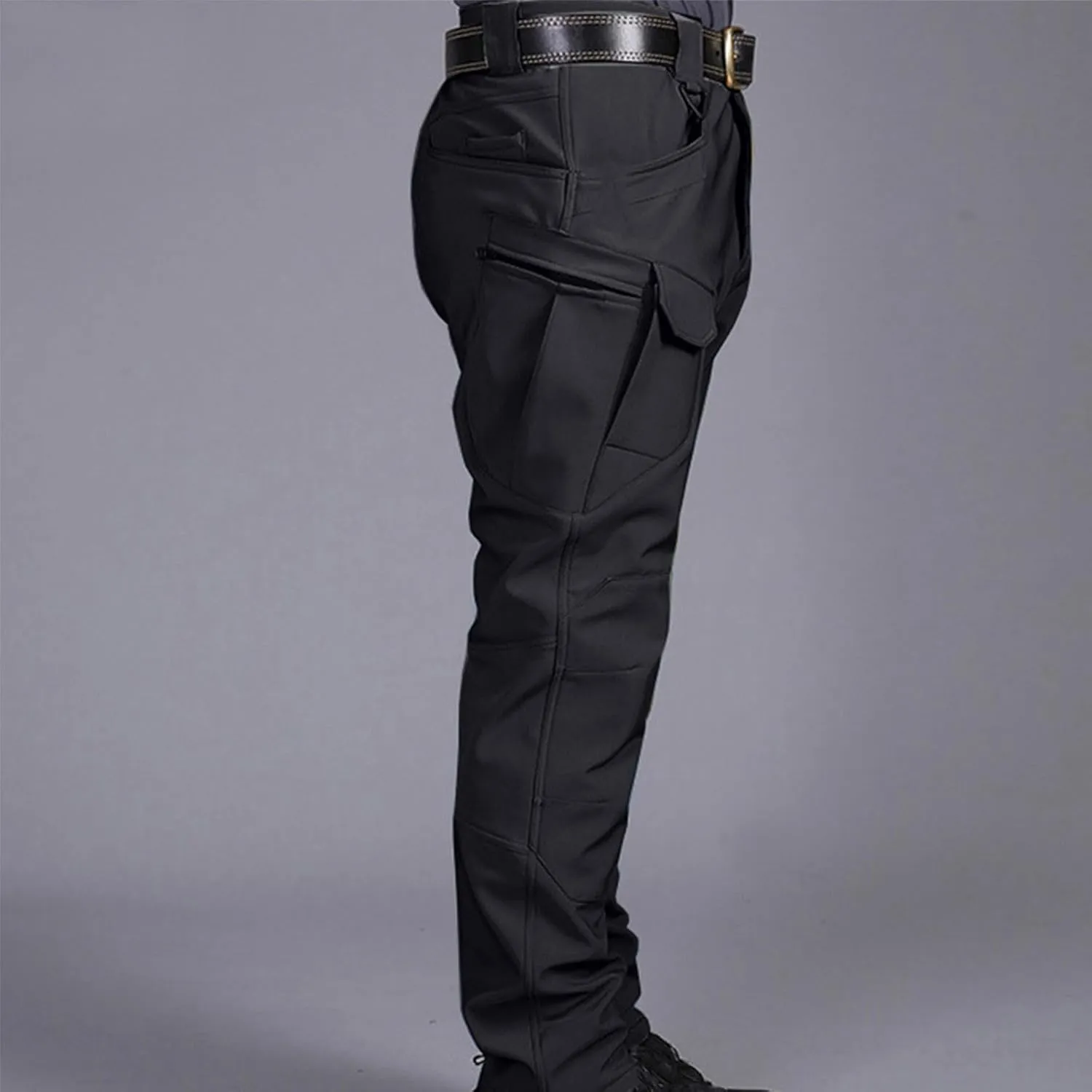 Muscularfit Mens Pants Big and Tall Multi Pockets Buckle Zipper Cargo Pant Causal Loose Solid Sports Trousers Trendy Clothes