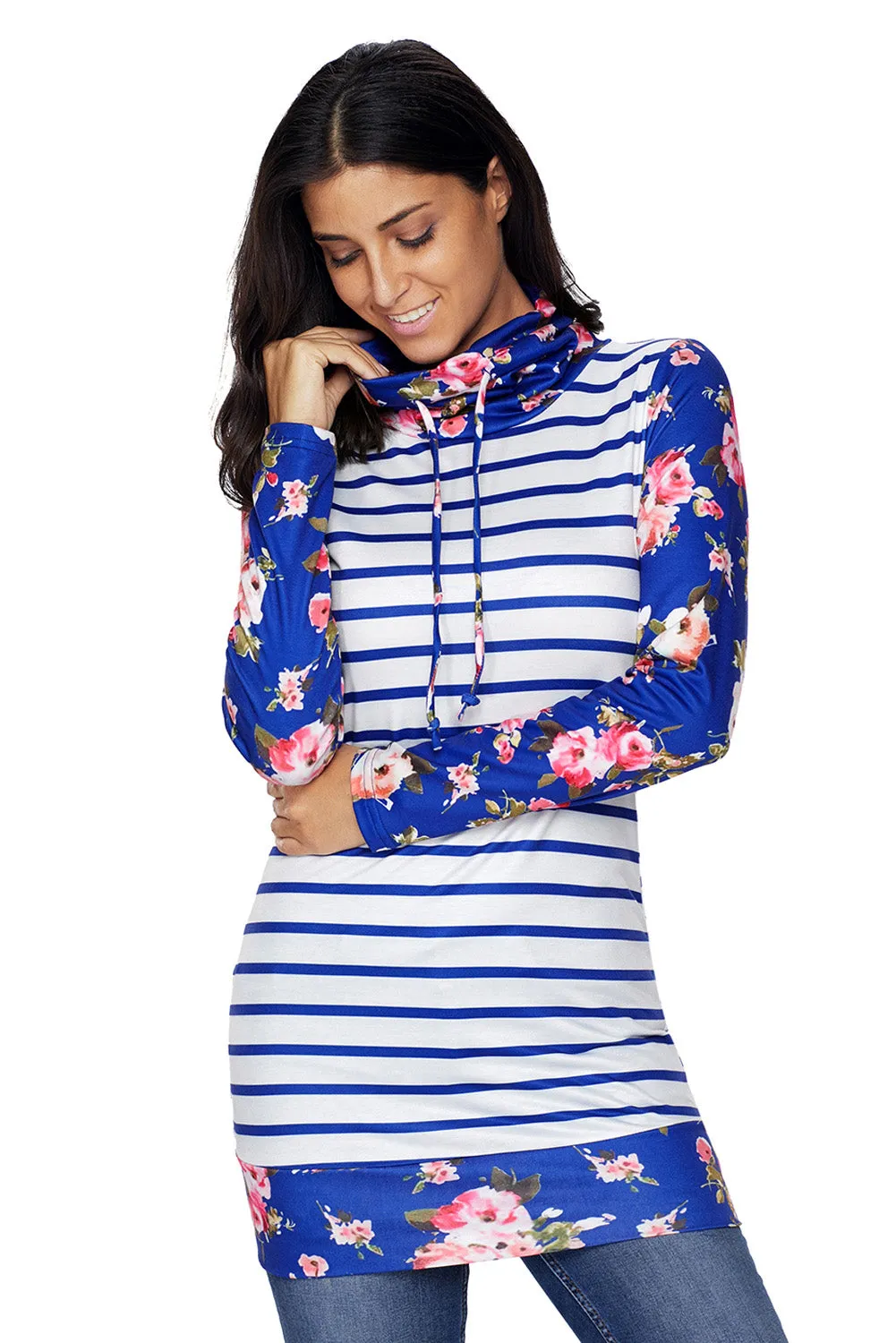 Navy Striped and Floral Sweatshirt