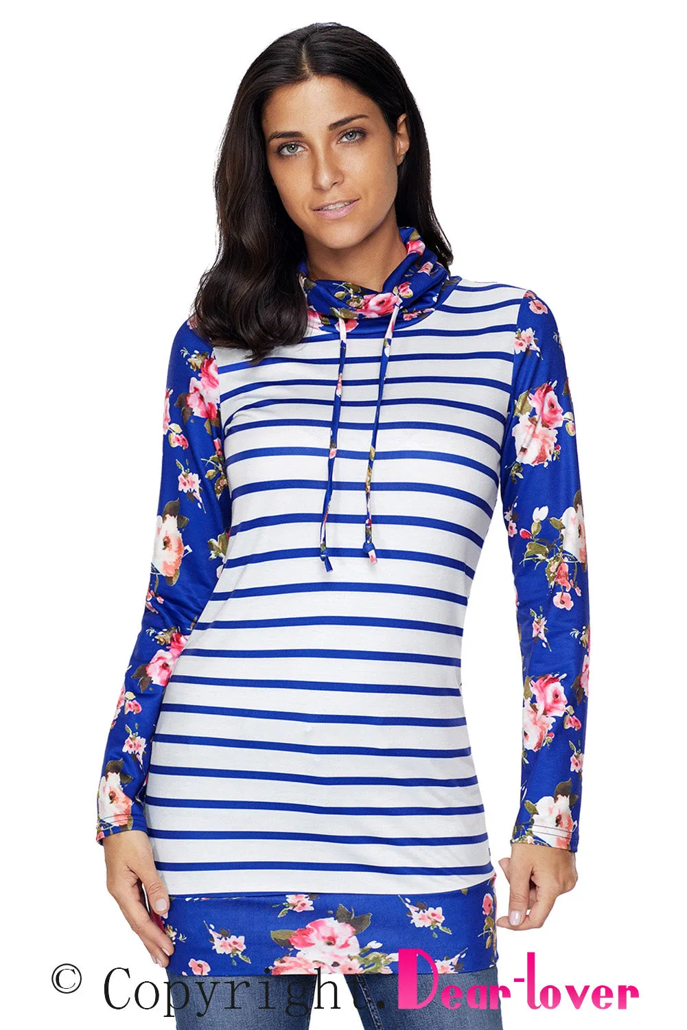 Navy Striped and Floral Sweatshirt
