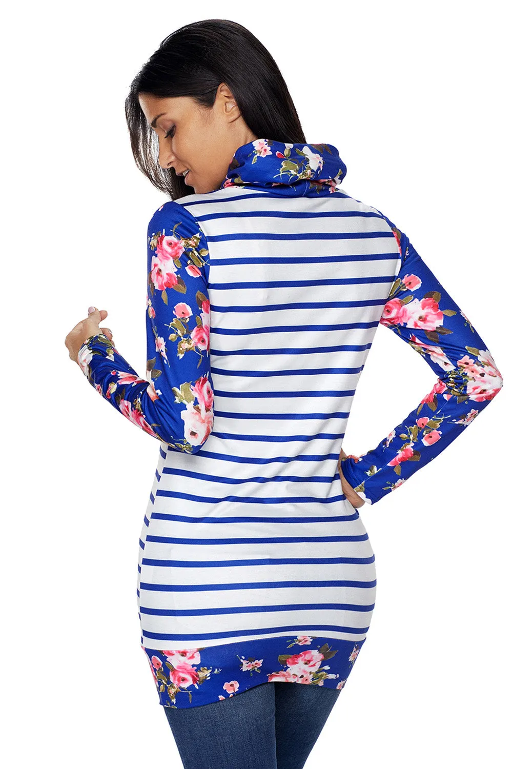 Navy Striped and Floral Sweatshirt