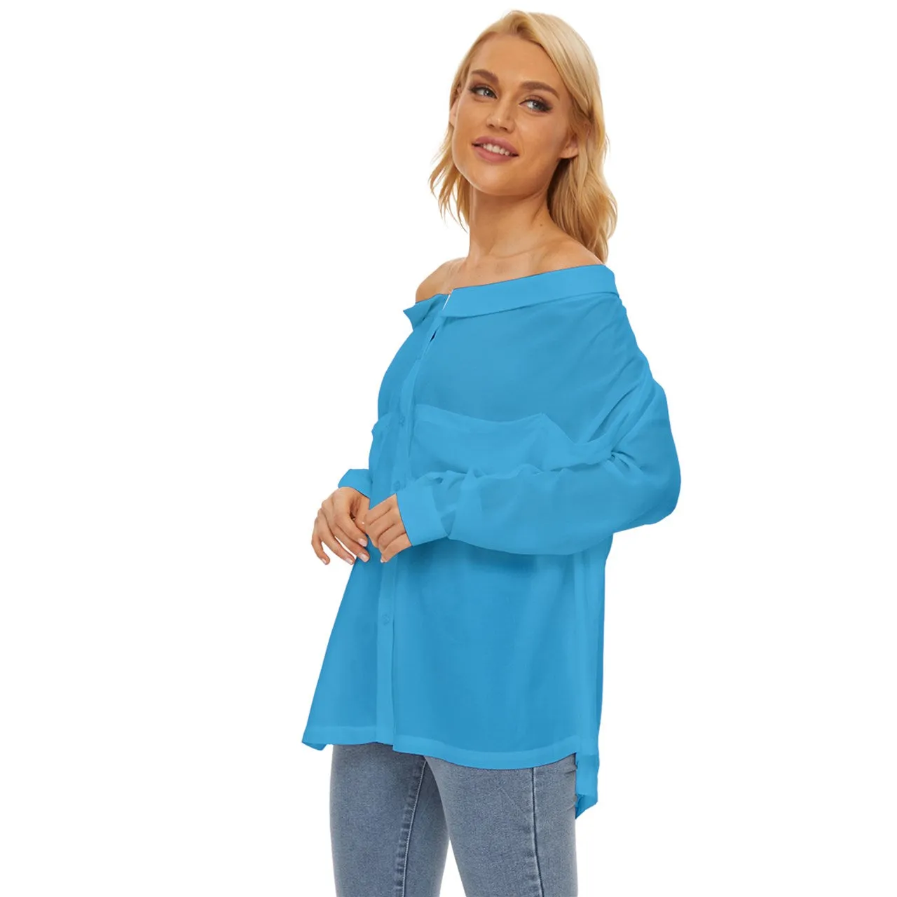 Off Shoulder Chiffon Pocket Shirt