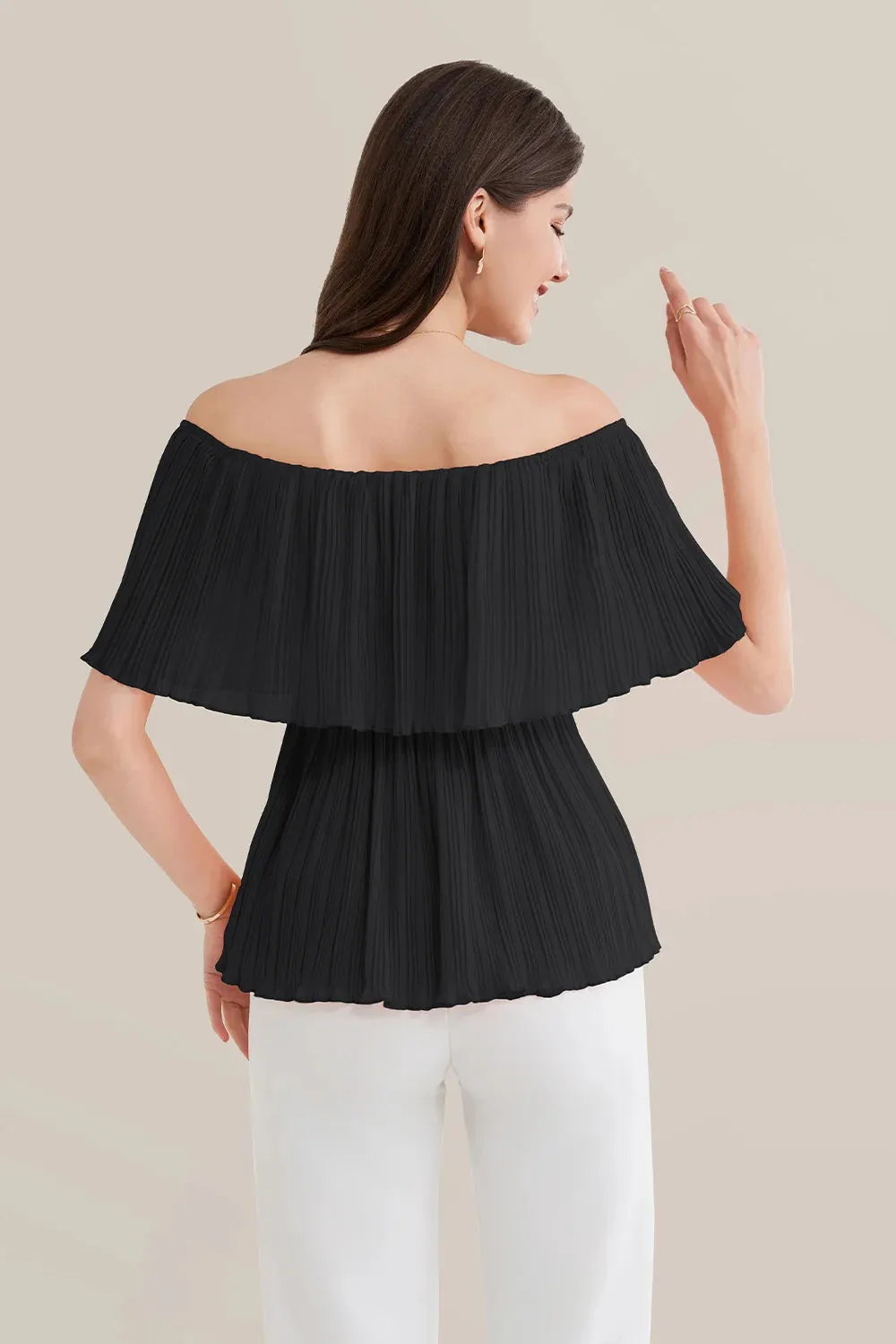 Off Shoulder Elastic Waist Pullover Tops - Black