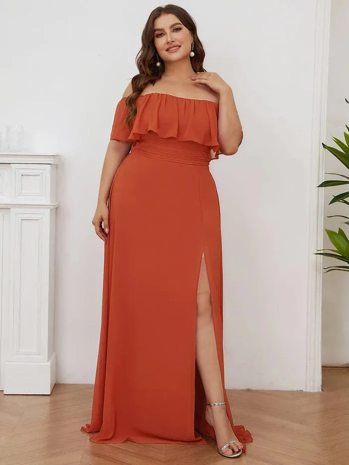 Off The Shoulder Maxi Chiffon Bridesmaid Dresses With Side Split