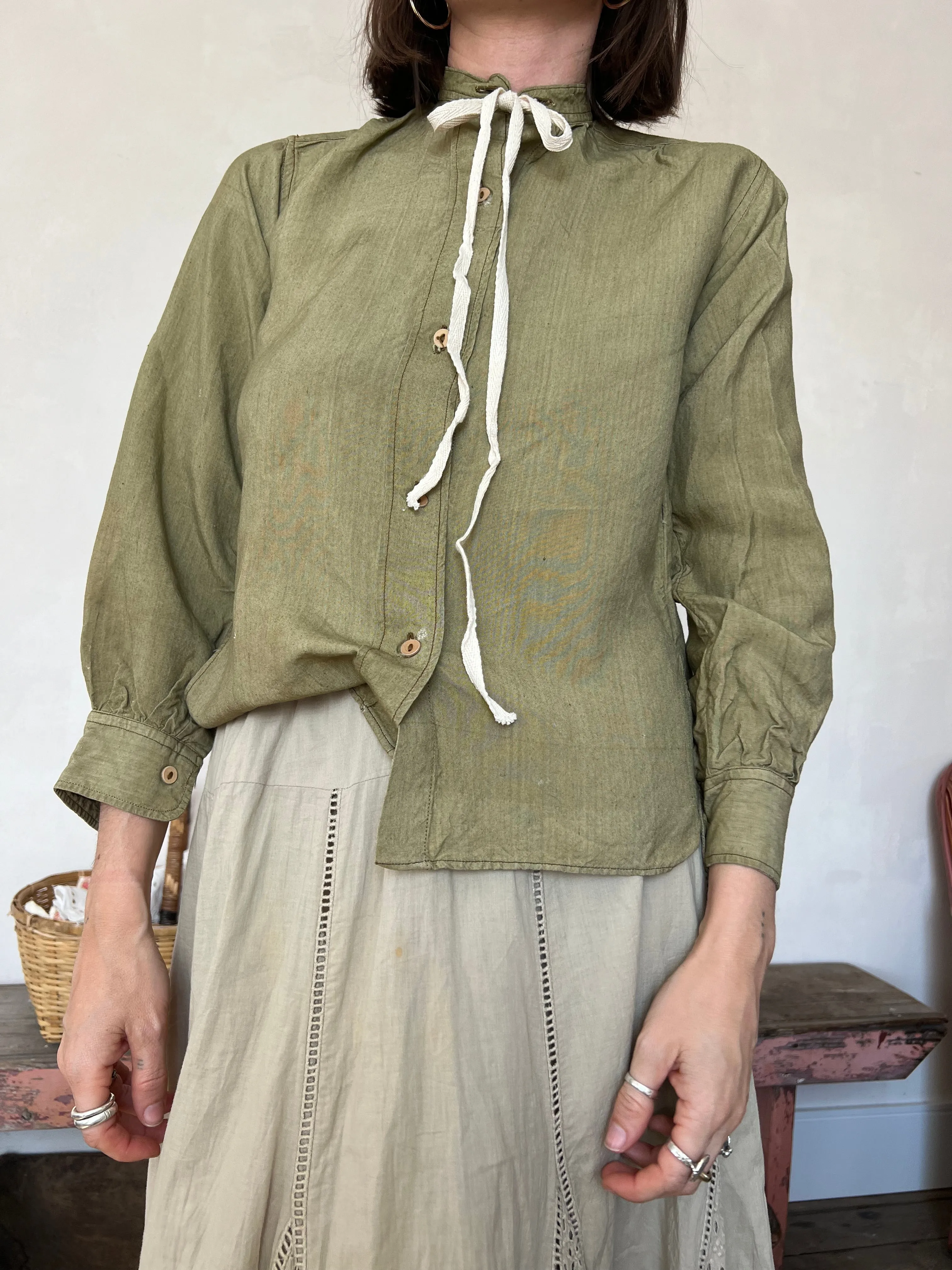 Olive Green Peasant Blouse