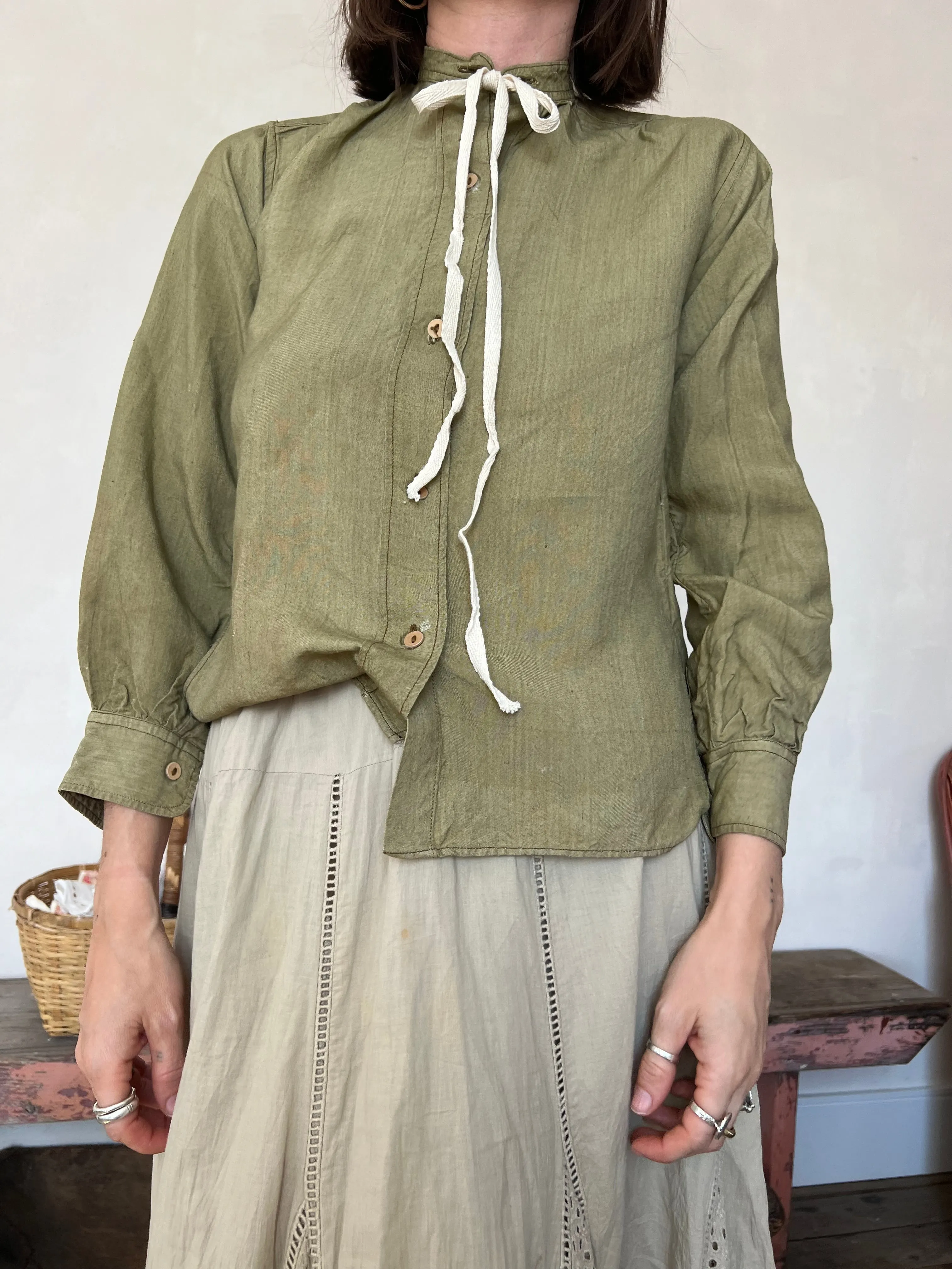 Olive Green Peasant Blouse
