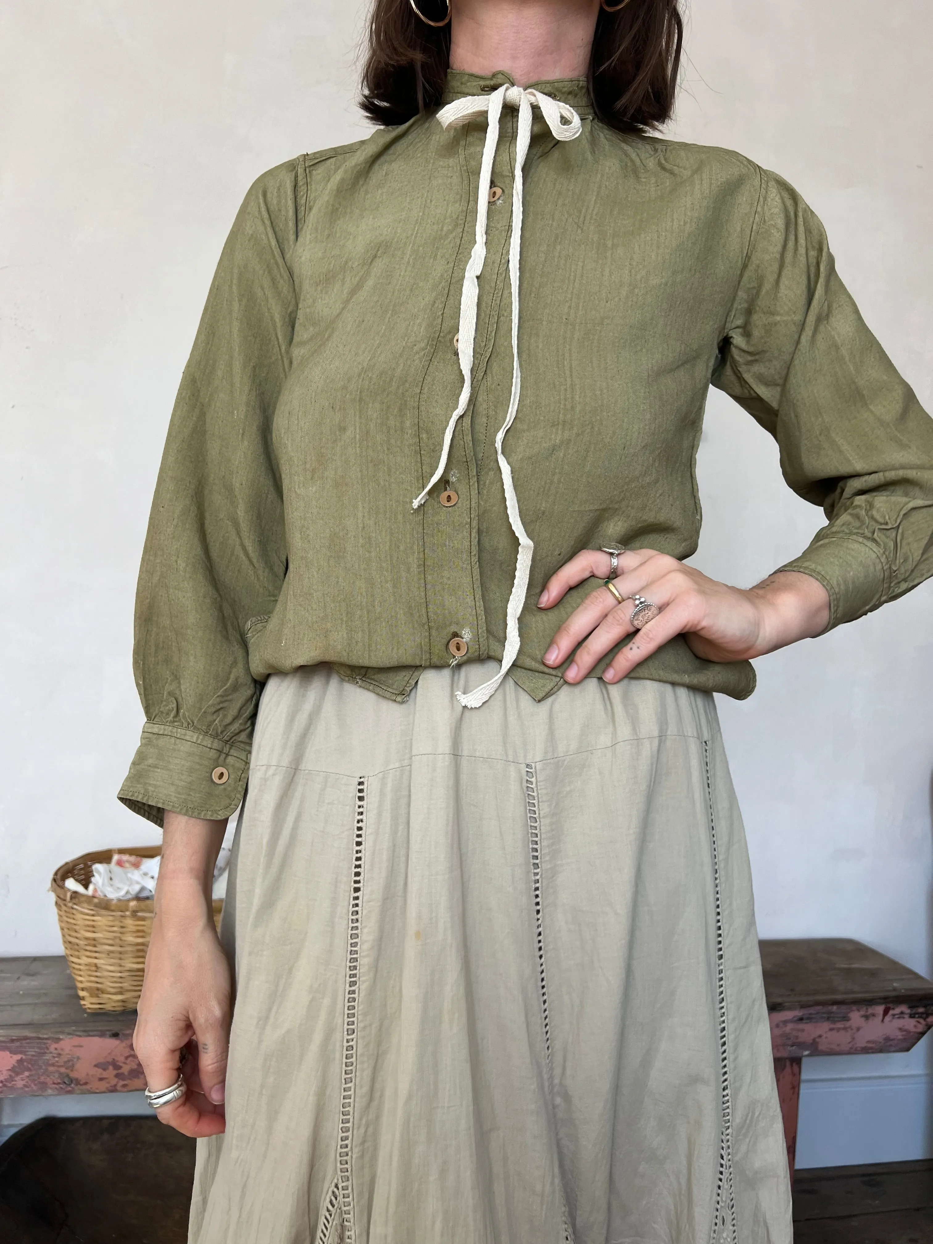 Olive Green Peasant Blouse