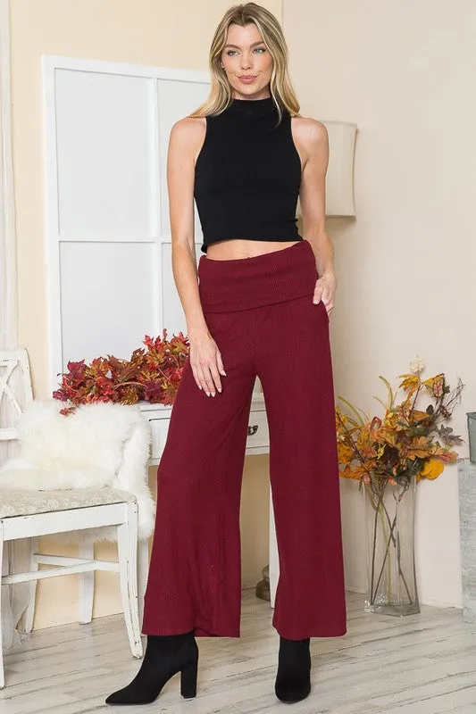Orange Farm Clothing Two Tone Fold Over Waist Wide Leg Pants