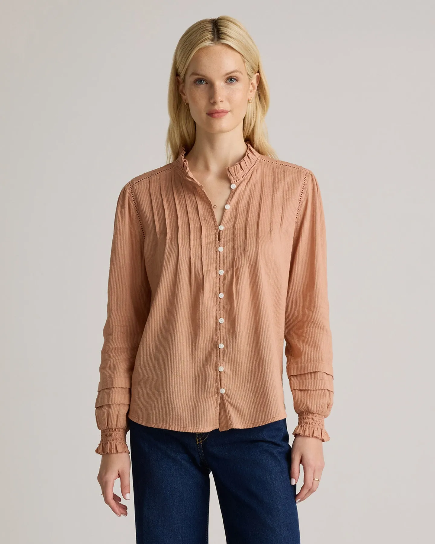 Organic Textured Cotton Peasant Blouse