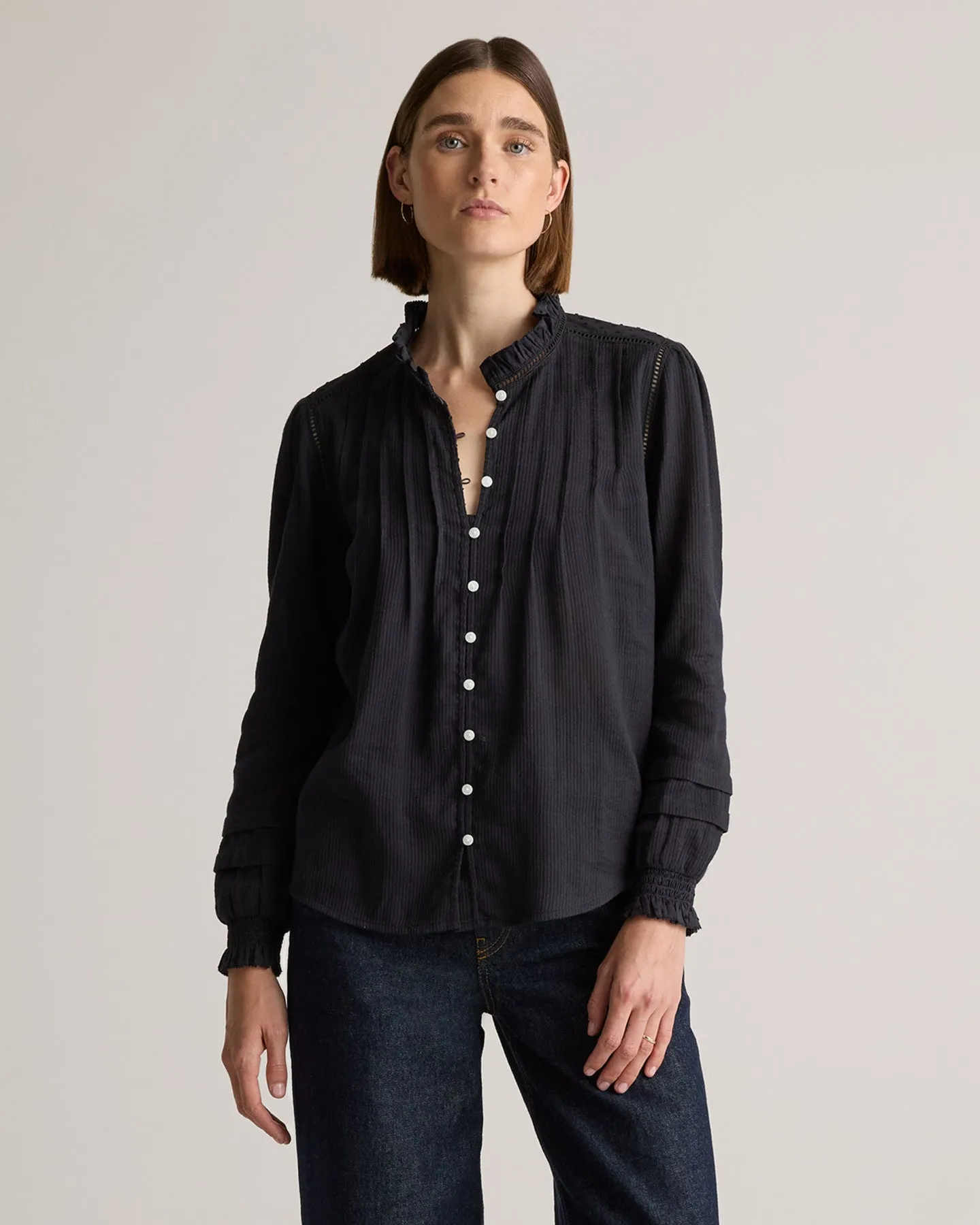 Organic Textured Cotton Peasant Blouse