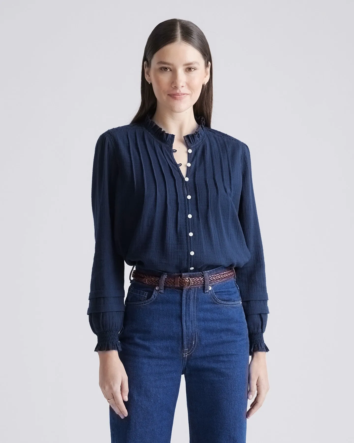 Organic Textured Cotton Peasant Blouse