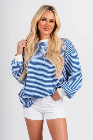 Oversized striped long sleeve top blue