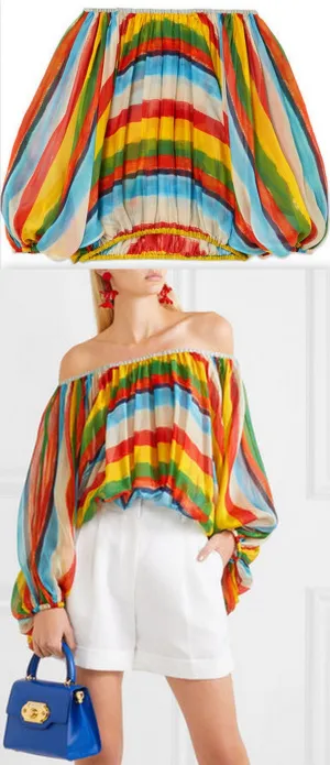 Oversized Striped Silk-Chiffon Top