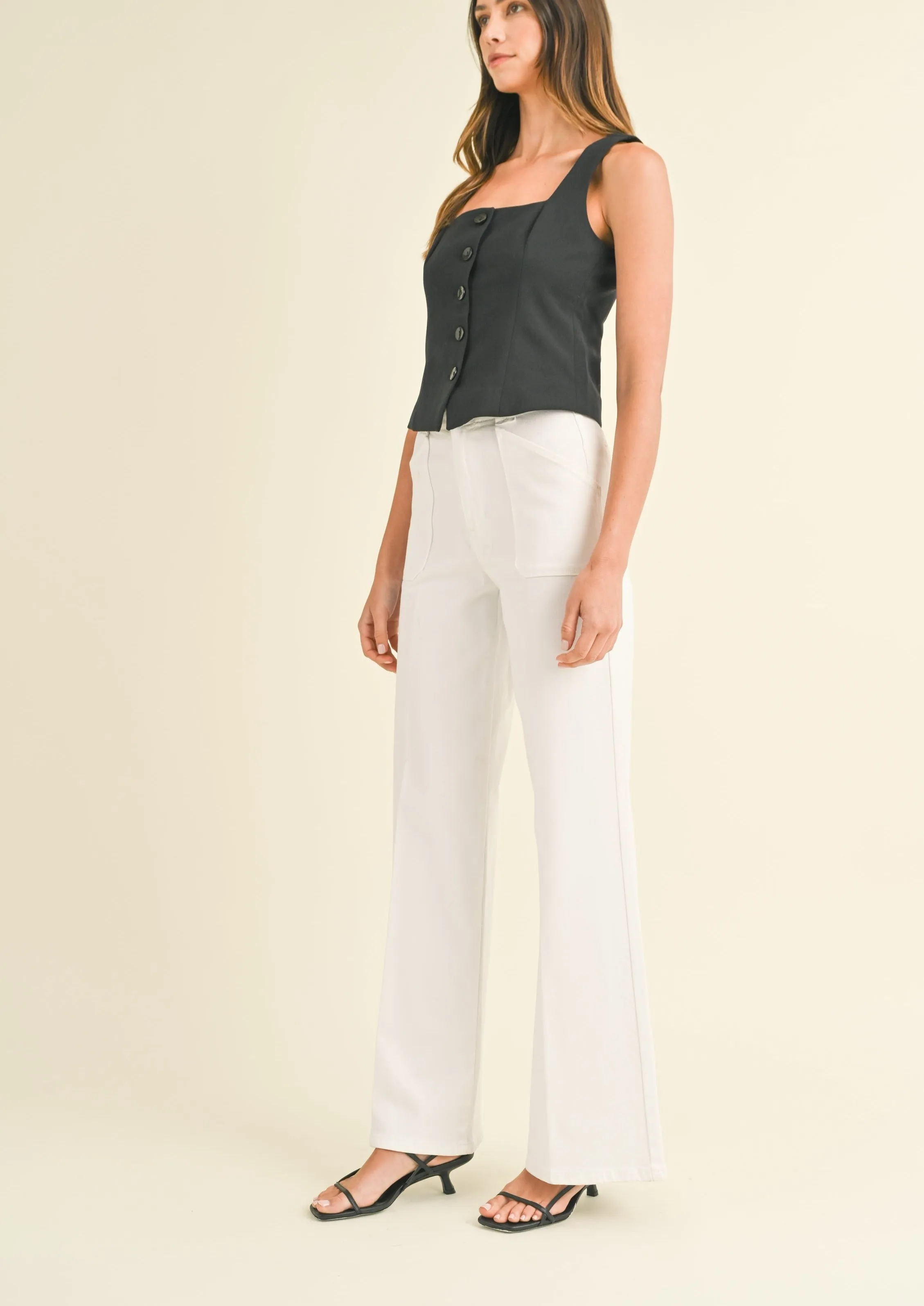 patch pocket wide leg flare s287