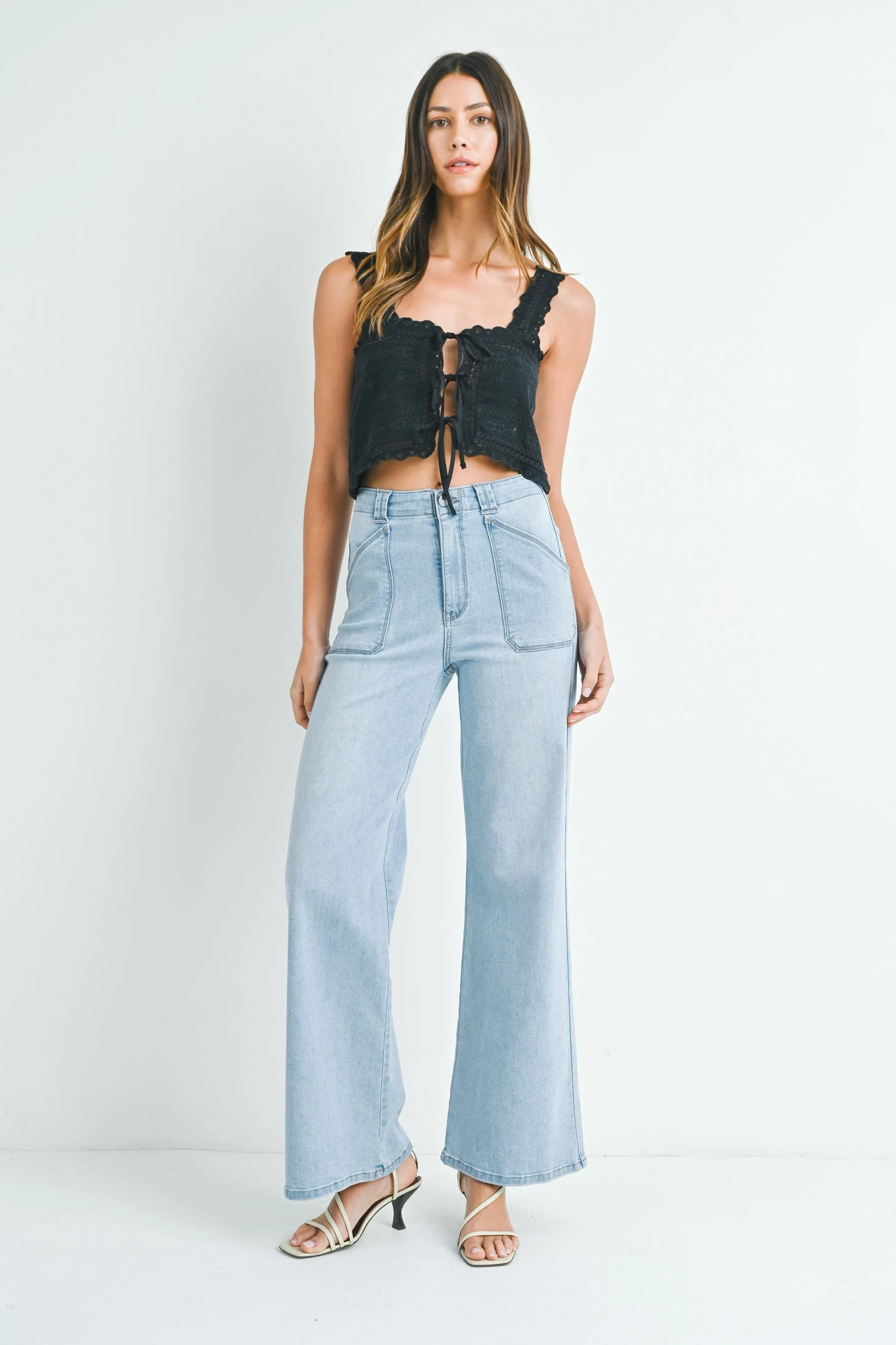 patch pocket wide leg flare s287