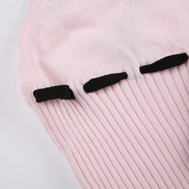 Pink Lace Up Knitted Cute Top
