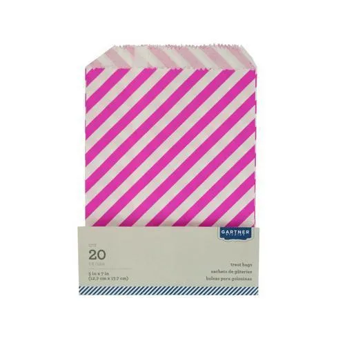 Pink Striped Paper Treat Bags ( Case of 48 )