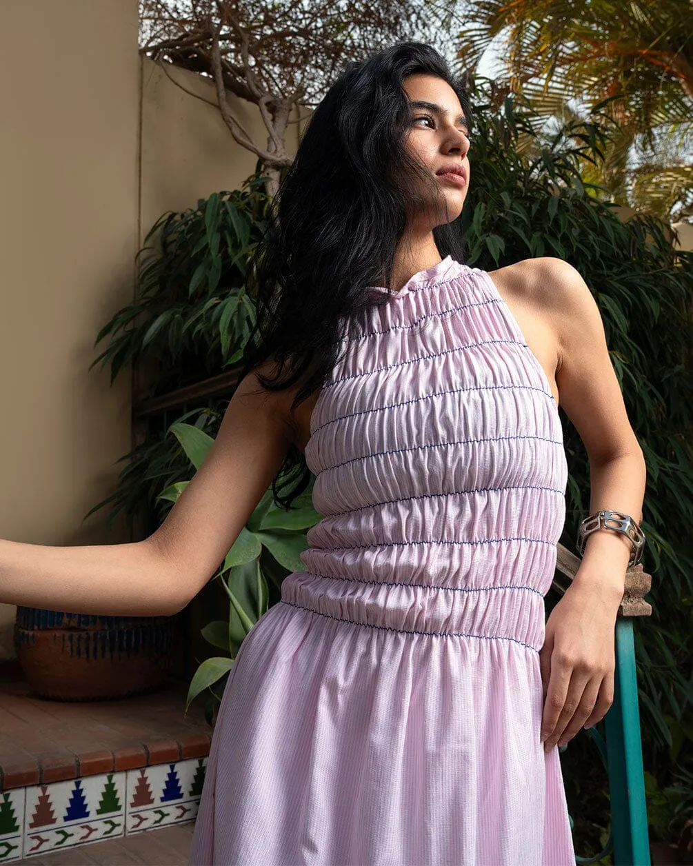 Pink Striped Sleeveless Dress