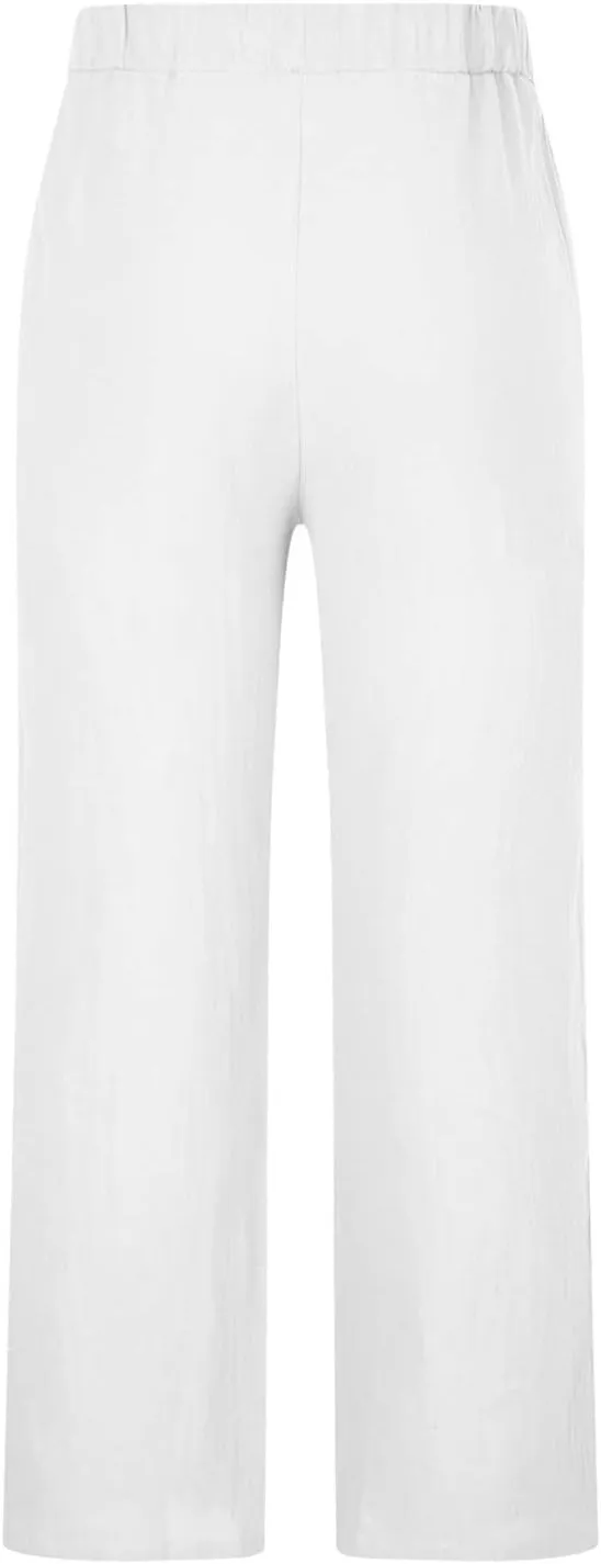 Plus Size Linen Pants Casual Stylish Cotton Linen Trousers Loose Drawstring Elastic Waist Print Solid Sweatpants