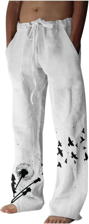 Plus Size Linen Pants Casual Stylish Cotton Linen Trousers Loose Drawstring Elastic Waist Print Solid Sweatpants