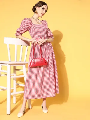 plusS Red  White Checked Maxi Dress
