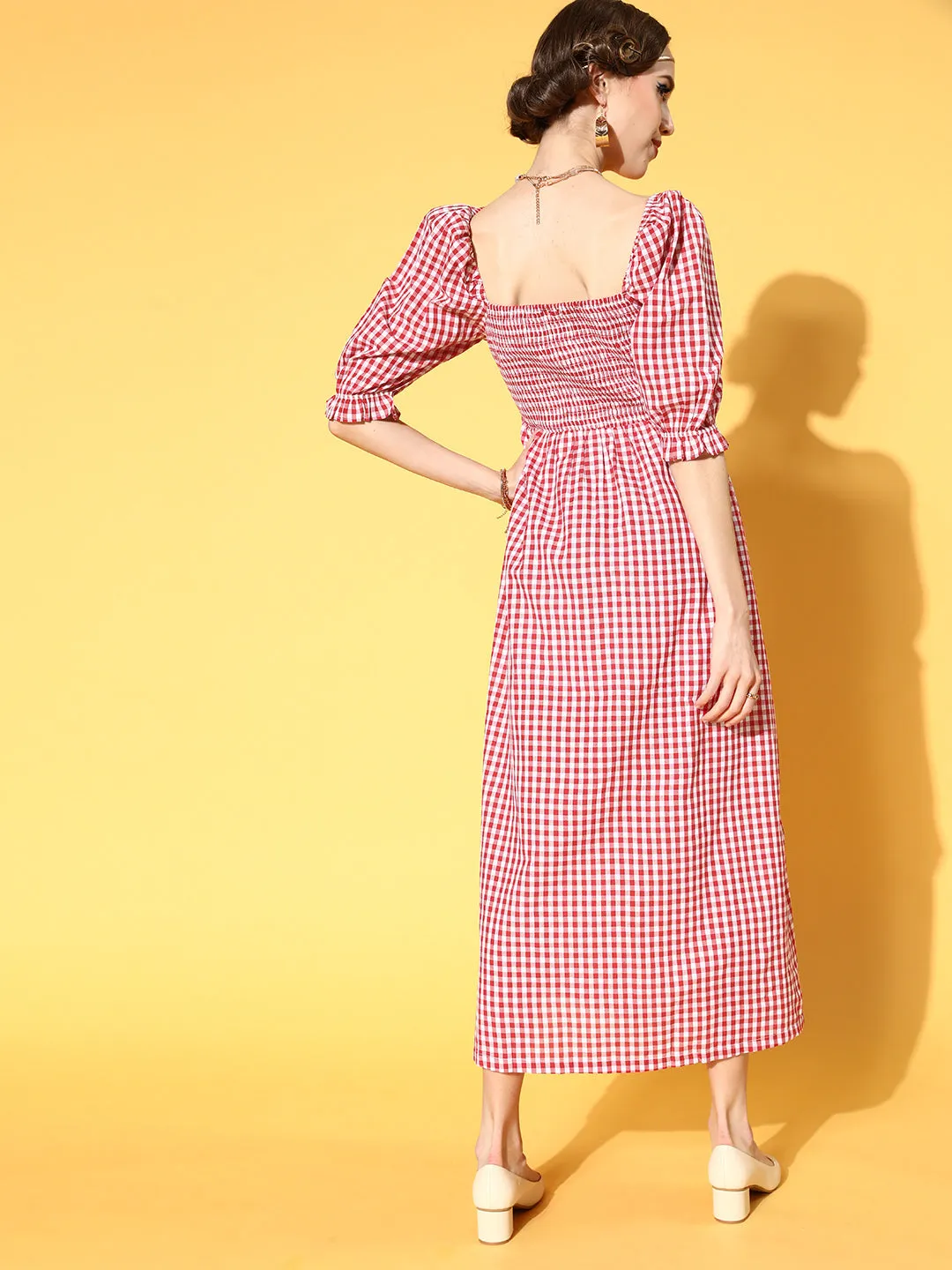 plusS Red  White Checked Maxi Dress