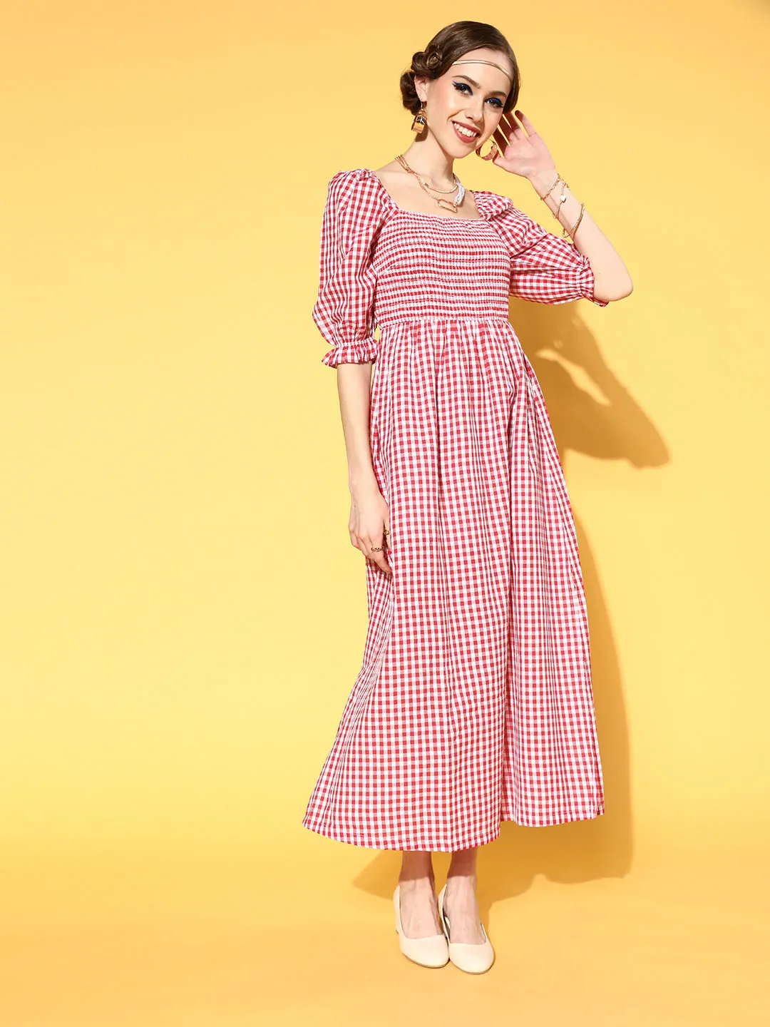 plusS Red  White Checked Maxi Dress