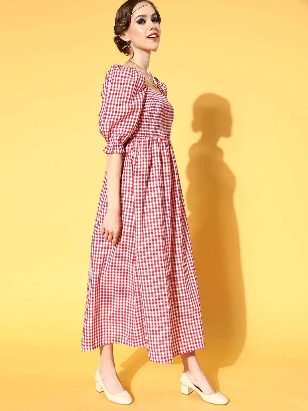 plusS Red  White Checked Maxi Dress