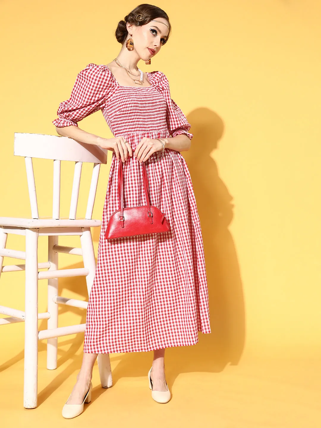 plusS Red  White Checked Maxi Dress