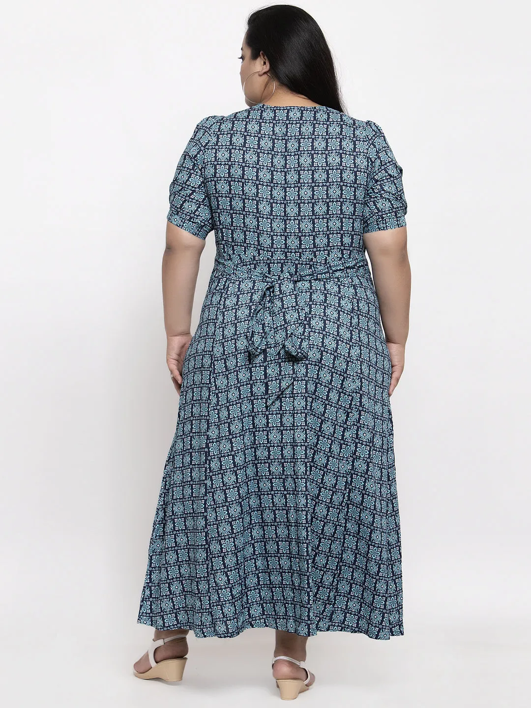 plusS Women Blue  Off-White Printed Maxi Dress