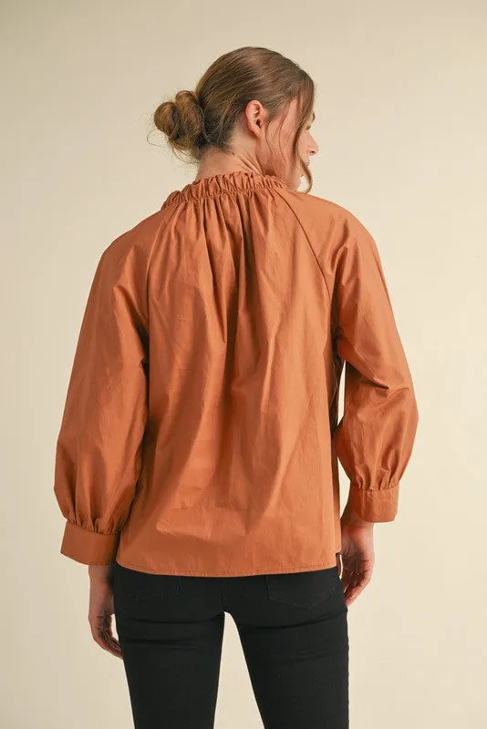 Poplin front tie blouse