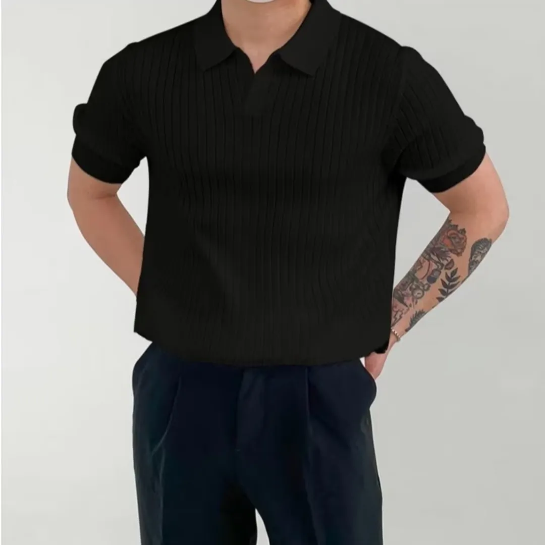 Premium Short-Sleeved Knitted Sweater | Black