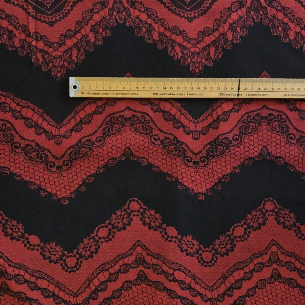 Red and Black Zig Zag Paisley Chiffon Fabric
