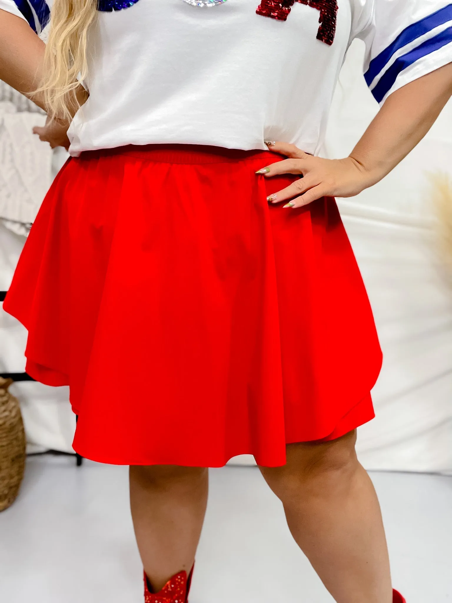 Red Pleated High Waist Skort FINAL SALE