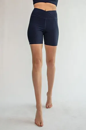 Ribbed Nylon Biker Shorts - Black