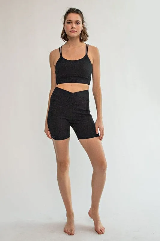Ribbed Nylon Biker Shorts - Black