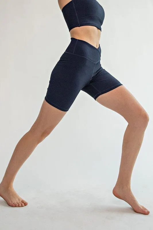 Ribbed Nylon Biker Shorts - Black