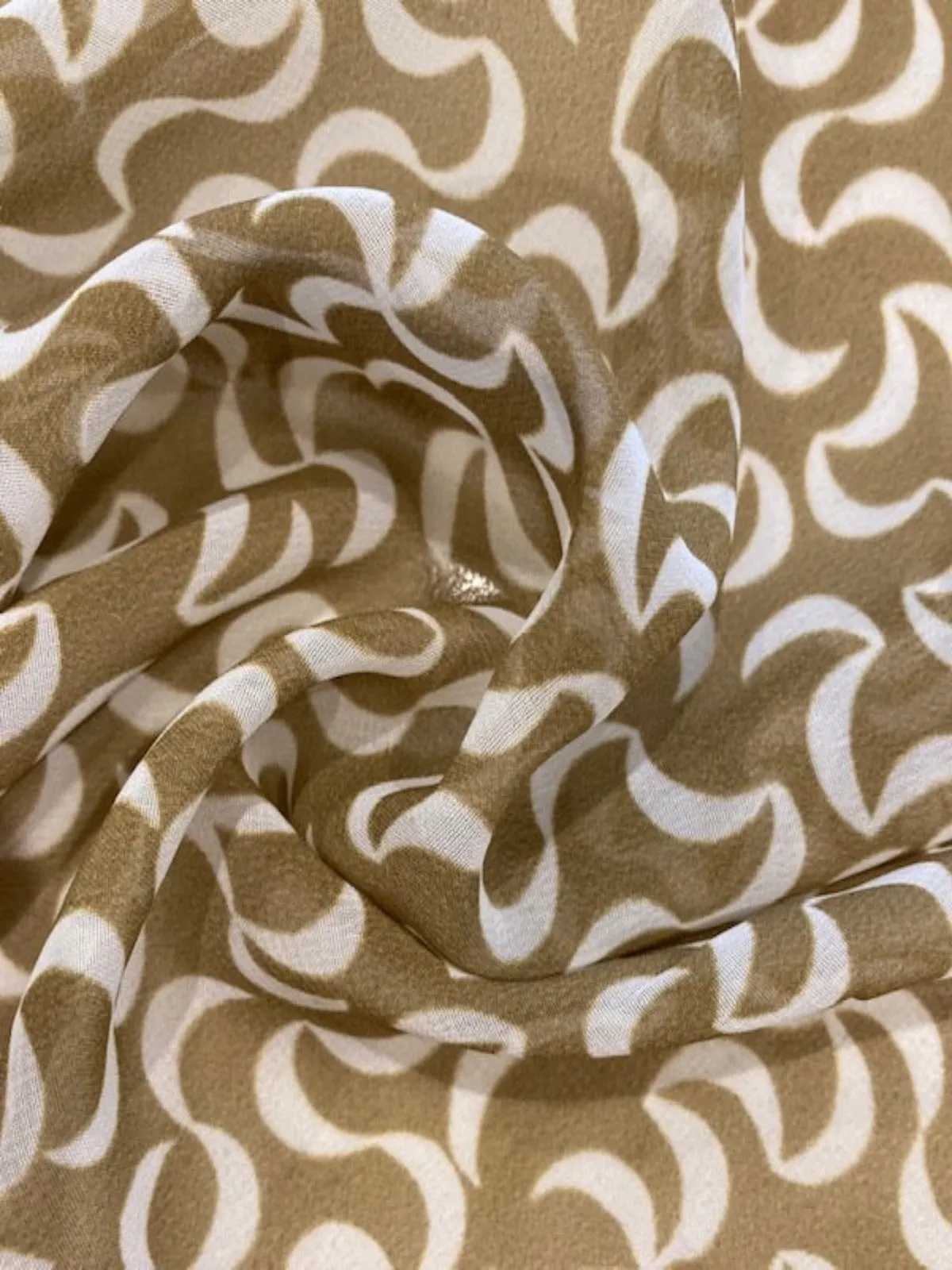 Ribbon Print on Dark Gold Chiffon