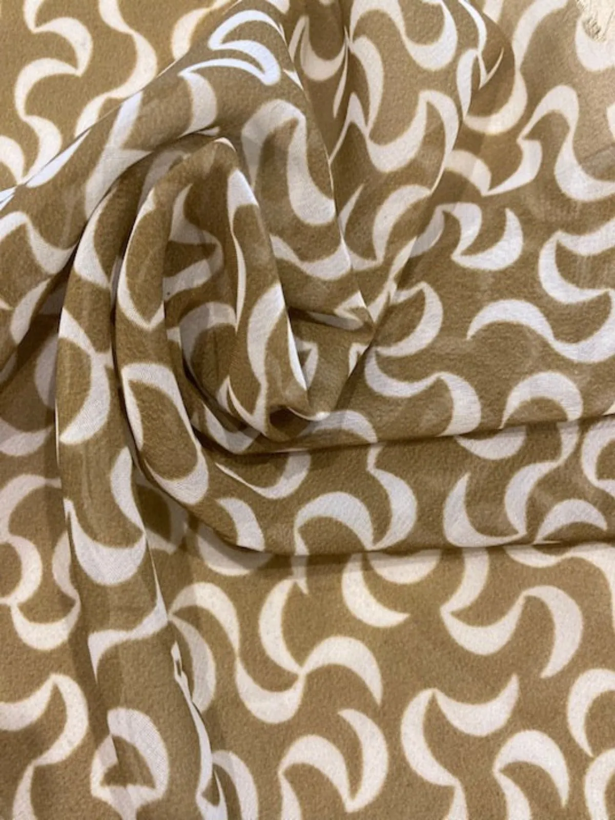 Ribbon Print on Dark Gold Chiffon