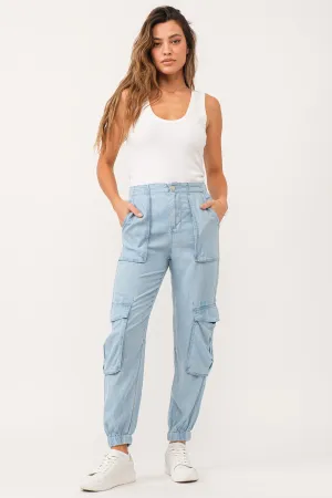 SANDY SUPER HIGH RISE ANKLE TROUSER PANTS LIGHT INDIGO TENCEL