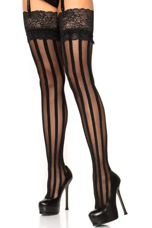 Sheer Striped Wide Lace Top Stay-Ups