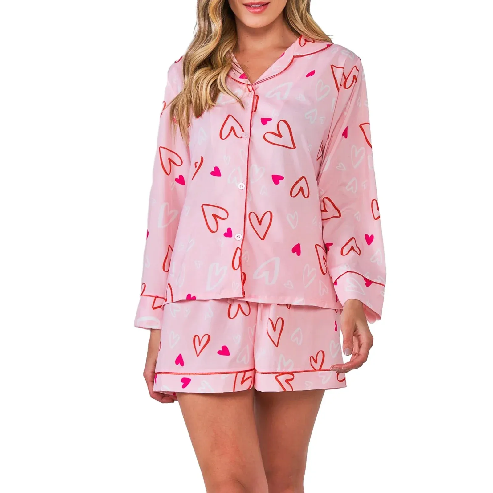 Shorts Short Long Sleeve Button Down Shirt Pjs Loungewear Floral Pajamas